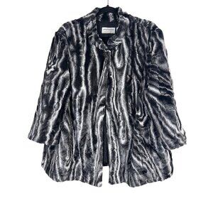 Alfred Dunner Jacket Women 18W Black Faux Fur Old Money Mob Wife Luxury Retro